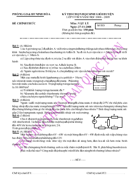 Kỳ thi chọn học sinh giỏi huyện lớp 9 THCS năm học 2008 2009 môn Vật lý